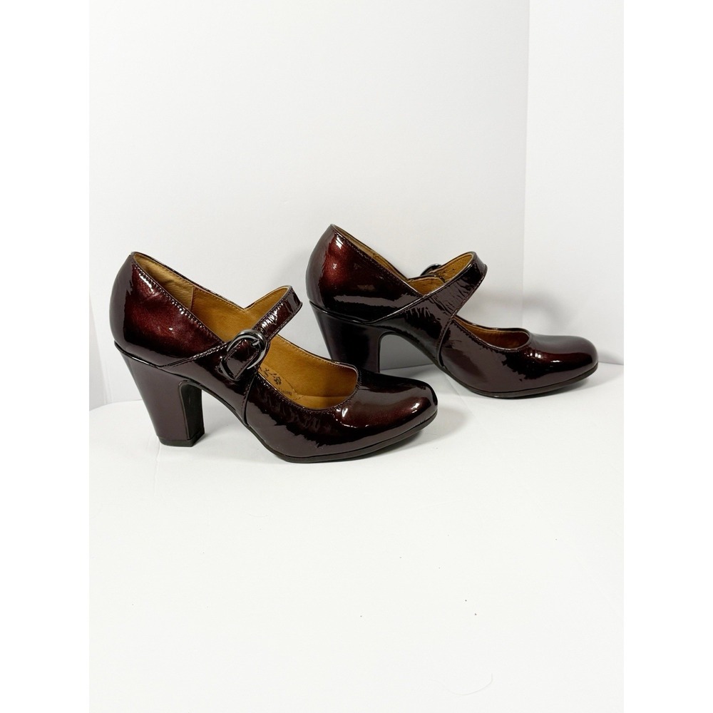 Sofft Miranda Mary Jane Pump Block Heel Patent Leather Y2K Burgandy Retro Sz 7 - Picture 7 of 16